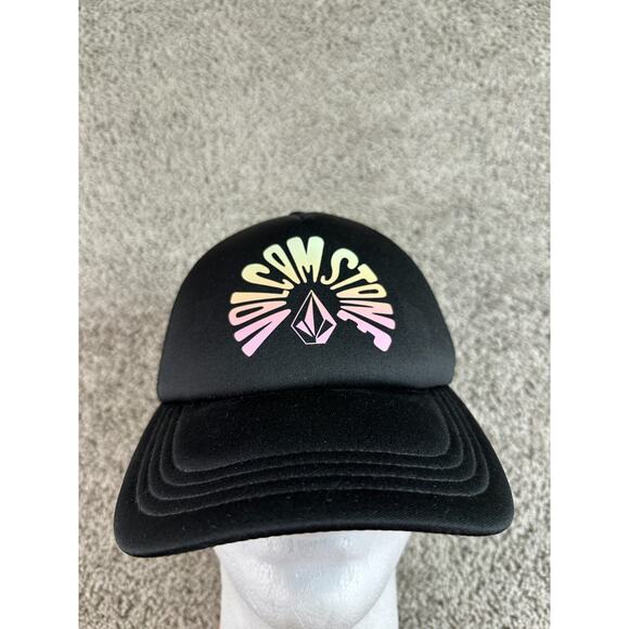 Volcom Stone Hat Mens OS Black Pink Mesh Snapback Trucker Cap Skater - Picture 1 of 9